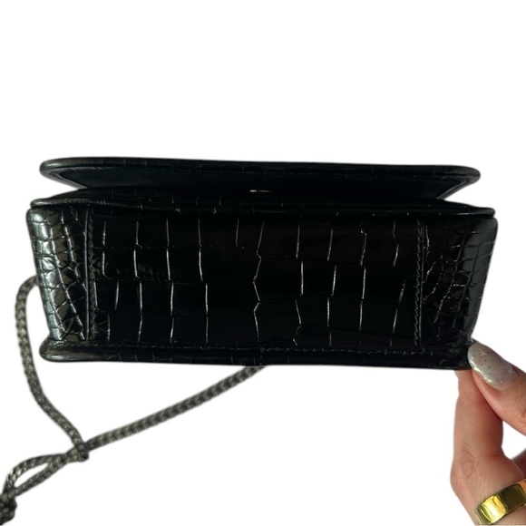 Saint Laurent Black Croc-Embossed Leather Crossbody Bag - Picture 7 of 15
